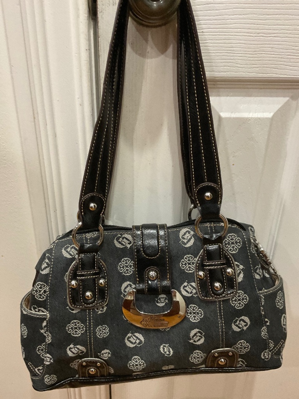 Genna De Rossi Black Monogram Shoulder Bag Silver Key Charm Y2K Purse